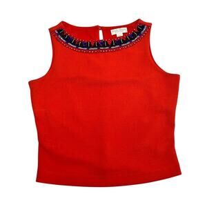 BISOU BISOU Beaded Top Red Structured Sleeveless Cropped Tank Womens Size XS